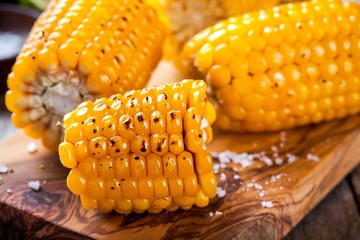Grilled sweet corn closeup