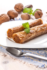 Baklava with nuts and honey.