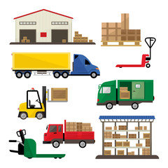 Warehouse Transportation and Delivery Icons Flat Set 