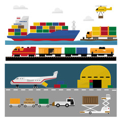 Transportation and Shipping Icons Flat Set 