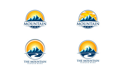 mountain, nature, green, landscape, sun, eco, vector, logo, 