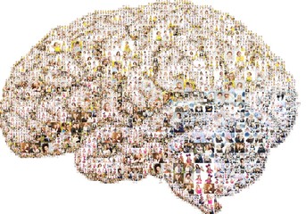 The icon of the brain. formed of photos of people.