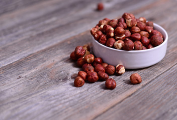 Hazelnuts on wooden table