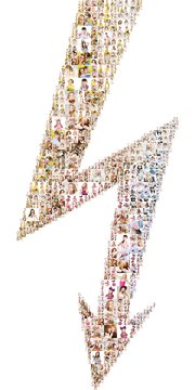 icon of voltage arrow. formed with photos. collage