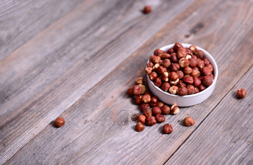 Hazelnuts on wooden table