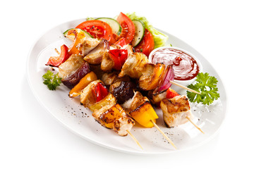 Kebabs - grilled meat and vegetables 