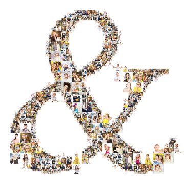 ampersand formed of photos of people. Isolated on white background