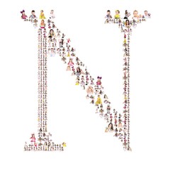 portraits of people formed capital letter of the alphabet. letter N. Isolated on the white background