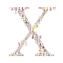 portraits of people formed capital letter of the alphabet. letter X. Isolated on the white background