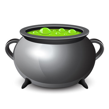 Halloween witches cauldron with green potion
