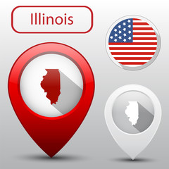 Set of Illinois state with flag america and map pointer