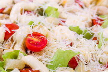 Caesar Salad on a serving plate on a table