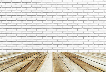 white brick wall and wood floor background