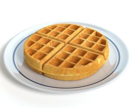 3d illustration of a waffle on a plate