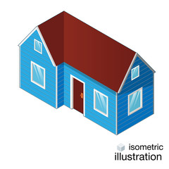 Isometric blue house, cottage isolated on a white background