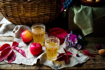 apple cider in vintage glass glasses