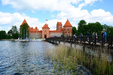 Naklejka na ściany i meble Galves lake,Trakai old red bricks castle view