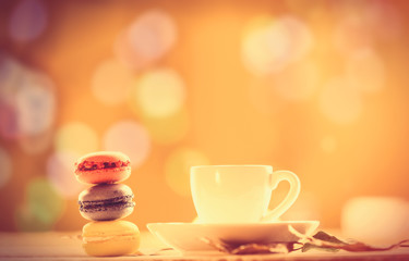 French macarons and cup of coffee