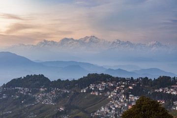 Kanchenjunga range peak after sunset with Darjeeling town - 92680944
