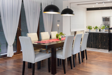 Dining area with open kitchen