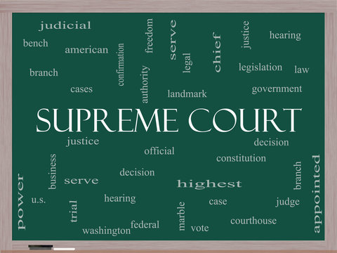 Supreme Court Word Cloud Concept On A Blackboard