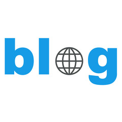 Icono plano texto blog azul con planeta © teracreonte