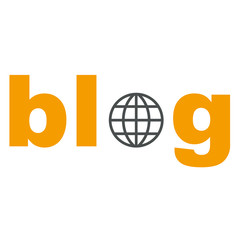Icono plano texto blog naranja con planeta © teracreonte
