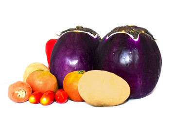 Rustic composition with various freshly picked vegetables