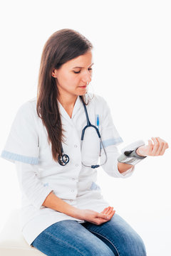 Nurse with tensiometer