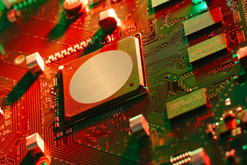 Electronic circuit board close up.