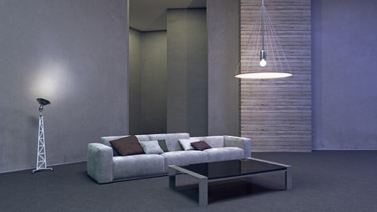 Modern interior design of living room (3d Render)