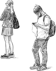 casual people on a bus stop