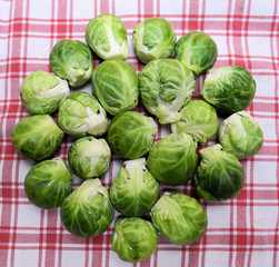 Rosenkohl auf karierter Decke