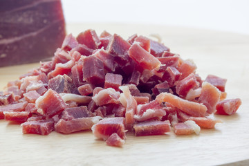 Raw diced bacon