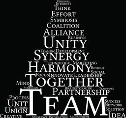 Team Word Cloud On a Black Background. 