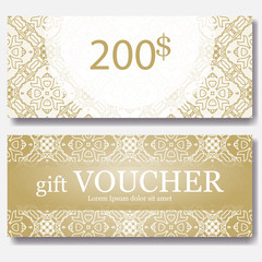 Gift voucher template with mandala. Design certificate for sport center, magazine or etc. Vector gift coupon with ornament on background.