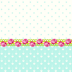 Vintage roses with polka dots and hearts background