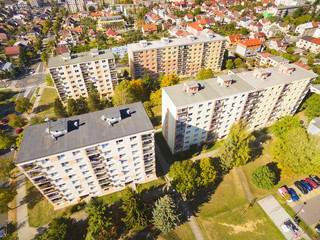 Aerial photography of suburban houses. Typical town suburban architecture ( Functionalism ) in...
