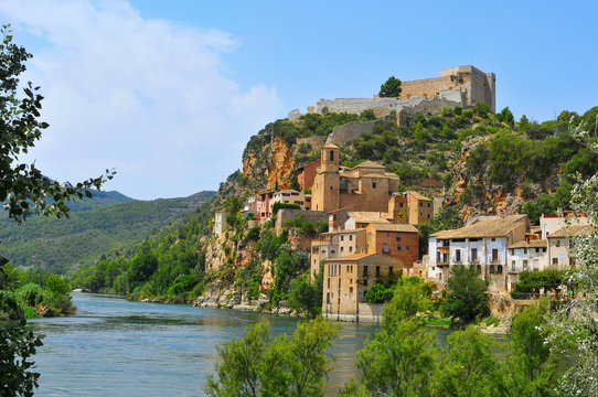 the Ebro River and the old town of Miravet, Spain