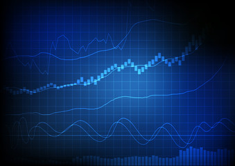 Vector : Line and bar chart on blue grid background