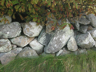 Traditional Swedish west coast drystone wall  in Falkenberg, Sweden.