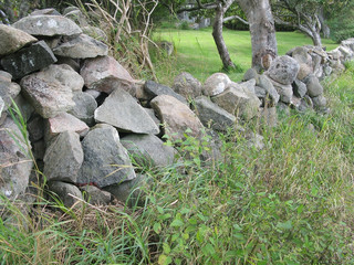 Traditional drystone wall as house boundary in Falkenberg, Sweden.
