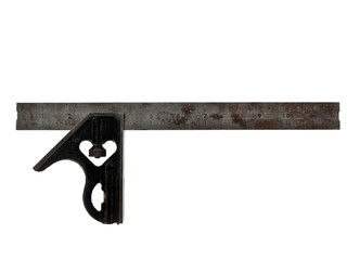 Very old t-square isolated on white background