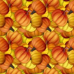 Fototapeta premium Funny and fresh autumn seamless pattern with pumpkins. 
