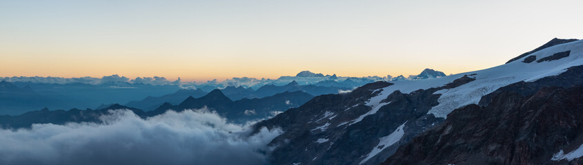 Mountain panorama at dusk.