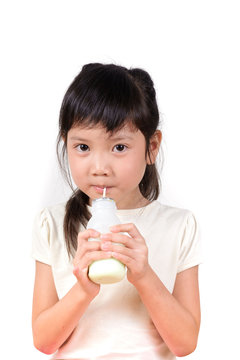 Young Asian Girl Drink Milk