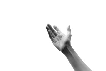 Black and White tone Young woman hand on sky