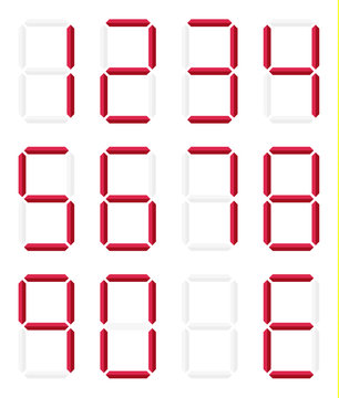 Collection of isolated digital numbers in red color