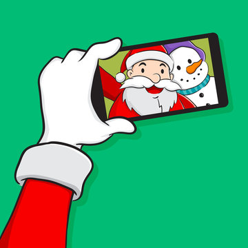 Santa Claus Selfie With Snowman