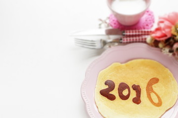 homemade 2016 pancake art for new year background image
